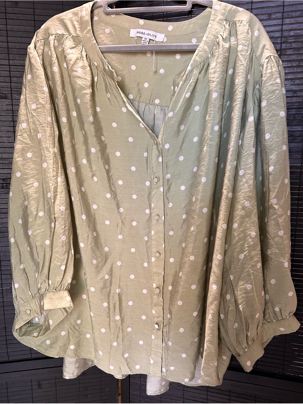 Rose & Olive Light Sage Polka Dot Button-Down Blouse